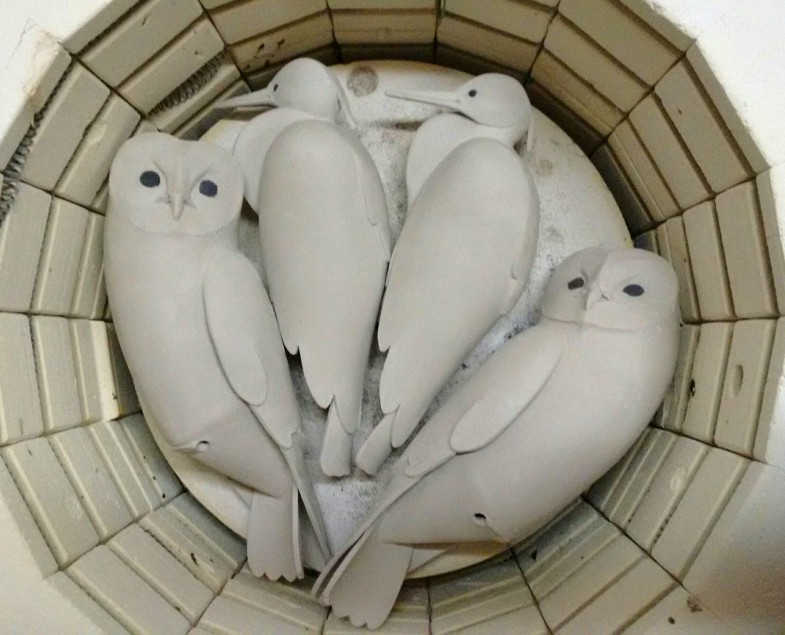 Vogels in de oven voor biscuit stook